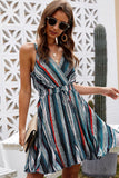 Striped Surplice Neck Spaghetti Strap Dress