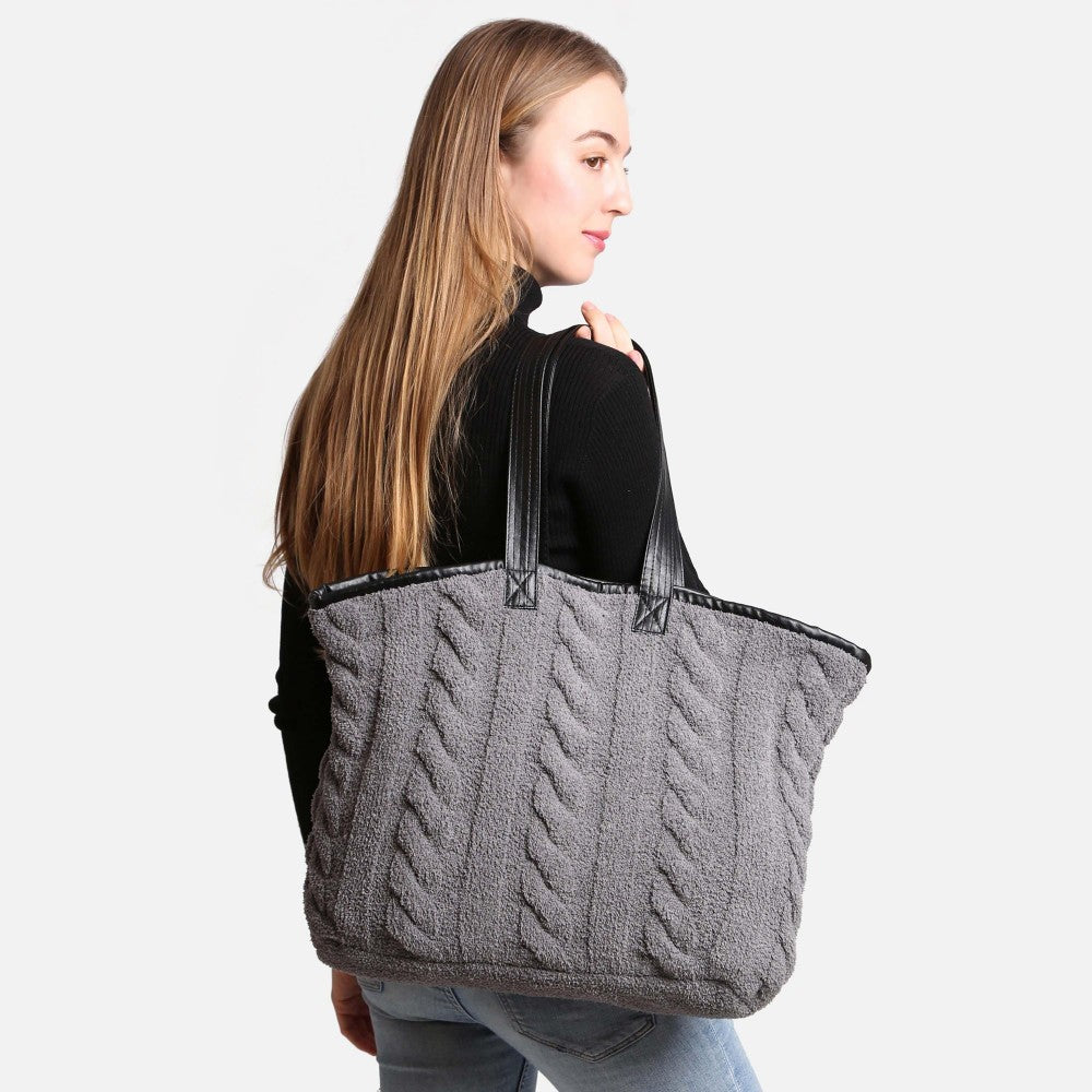 Cable Knit Tote - Gray – Never Enough BOUTIQUE