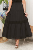 TIERED BOHO MIDI SKIRT LACE TRIM - CES3979