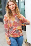 Dreamy Orange & Taupe Flat Floral Two Tone Knit Top