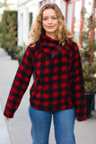 So Cozy Red Sherpa Plaid Asymmetrical Zip Sweater Top