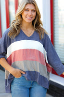Weekend Ready Navy Color Block Dolman French Terry V Neck Top