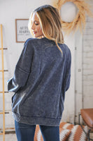 Blackberry Acid Wash Cotton Pullover with Side Pockets