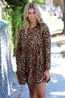 Mocha Leopard Long Sleeve Babydoll Dress