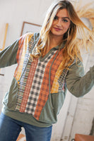 Moss Multi-Plaid French Terry Pocketed Hoodie