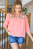 In Your Dreams Peach Floral Embroidery Ladder Trim Blouse
