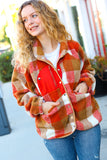 It's Your Best Rust & Camel Plaid Sherpa Button Down Jacket