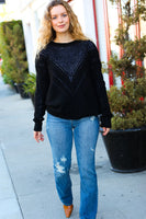 Making Moves Black Cable Knit Pointelle Crew Neck Sweater