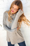 Beige Two Tone Hacci Cowl Neck Sweater Top