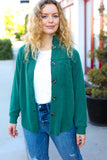Holiday Pine Green Ribbed Button Down Shacket