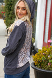 Boho French Terry Color Block V Neck Hoodie