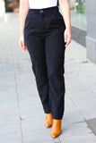 Going Your Way Black Corduroy High Rise Tapered Leg Pants