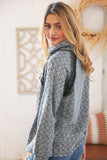 Grey Turtleneck Textured Jacquard Sweater Top
