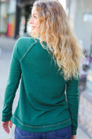 All I Need Hunter Green Contrast Stitch Henley Top
