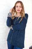 Winter Blue Hacci Leopard Print Banded Top