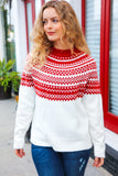 Feeling Festive Ivory & Red Fair Isle Mock Neck Sweater