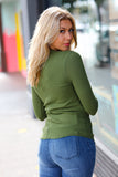 Olive Baby Waffle Snap Button Down Long Sleeve Top