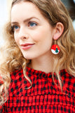 Red Christmas Tree Snow Round Clay Earrings