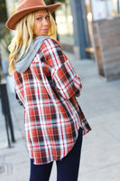All Put Together Rust/Charcoal Plaid Colorblock Hoodie Shacket