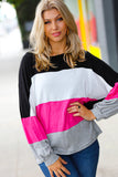Fuchsia & Black Color Block Hacci Sweater Top