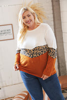 Rust Leopard Waffle Chevron Brushed Hacci Knit Top