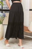 TIERED BOHO MIDI SKIRT LACE TRIM - CES3979