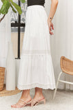 TIERED BOHO MIDI SKIRT LACE TRIM - CES3979