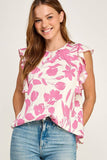 Print Ruffle Detail Top