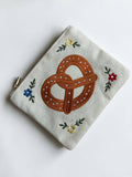 Pretzel Embroidery Floral Cream Pouch Jewelry Storage Wallet
