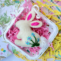 Rabbit w/ Embroidered Flowers Easter Ornament