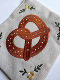 Pretzel Embroidery Floral Cream Pouch Jewelry Storage Wallet