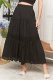 TIERED BOHO MIDI SKIRT LACE TRIM - CES3979