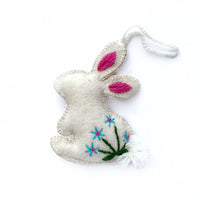Rabbit w/ Embroidered Flowers Easter Ornament