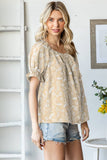 Floral Off Shoulder Puff Ruffle Sleeve Blouse T5895