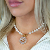 Pearl Chain Radiant Initial Necklace