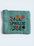Philly Embroidered Floral Mint Pouch Jewelry Storage Wallet