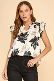 Floral Ruffle Sleeve V-neck Woven Top