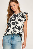 Print Ruffle Detail Top