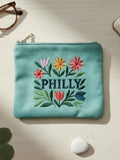 Philly Embroidered Floral Mint Pouch Jewelry Storage Wallet