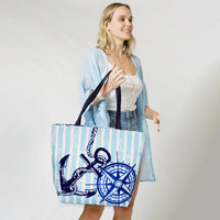 Striped Compass Rope and Anchor Canvas Tote