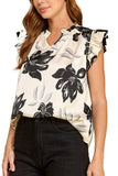 Floral Ruffle Sleeve V-neck Woven Top
