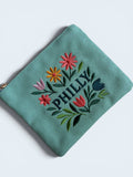Philly Embroidered Floral Mint Pouch Jewelry Storage Wallet