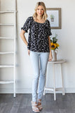 Floral Off Shoulder Puff Ruffle Sleeve Blouse T5895
