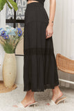 TIERED BOHO MIDI SKIRT LACE TRIM - CES3979