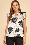 Floral Ruffle Sleeve V-neck Woven Top