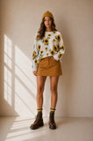 SUNFLOWER PRINT KNIT SWEATER