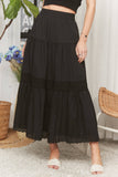 TIERED BOHO MIDI SKIRT LACE TRIM - CES3979