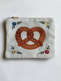 Pretzel Embroidery Floral Cream Pouch Jewelry Storage Wallet