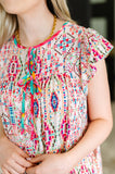 Boho and Behold Flutter Sleeve Dress in Blush/Fuchsia/Mint