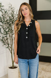 Buttoned Up Buttercup Sleeveless Top in Black